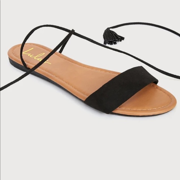 Lulu’s Black Suede Flat Lace-Up Sandals Size 6.5 Brand New in Box - Picture 4 of 11